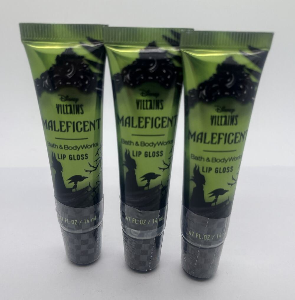 Lot of 3 - Bath & Body Works MALEFICENT Lip Gloss Disney Villains NEW Sealed